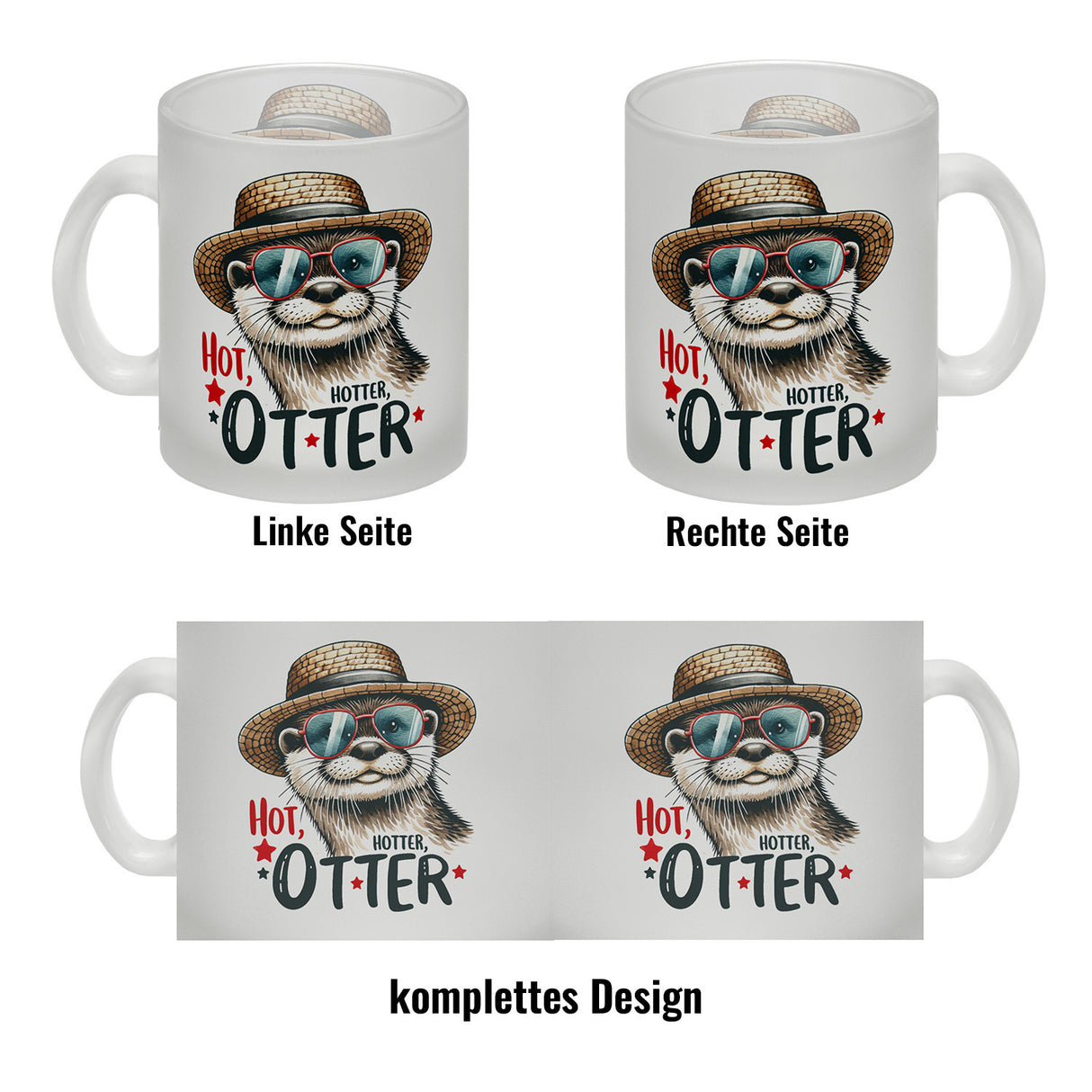 Otter mit Sonnenbrille und Strohhut Kaffeebecher mit Spruch Hot Hotter Otter