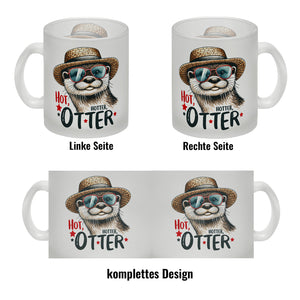 Otter mit Sonnenbrille und Strohhut Kaffeebecher mit Spruch Hot Hotter Otter