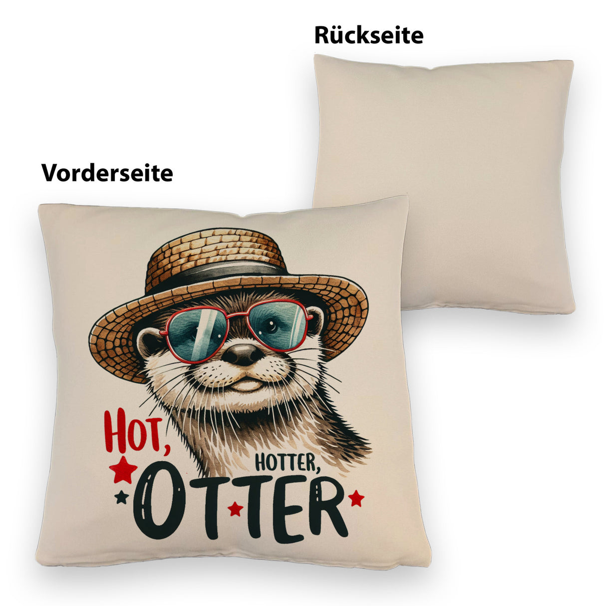 Otter mit Sonnenbrille und Strohhut Kissen mit Spruch Hot Hotter Otter