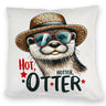 Otter mit Sonnenbrille und Strohhut Kissen mit Spruch Hot Hotter Otter