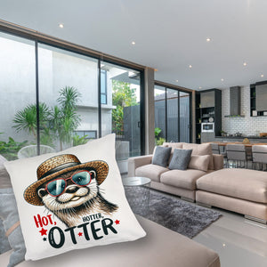 Otter mit Sonnenbrille und Strohhut Kissen mit Spruch Hot Hotter Otter