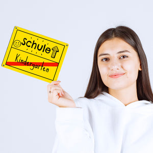 Zur Einschulung Metallschild in 15x20 cm mit Spruch Schule - Kindergarten