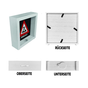 Straßenschild Spardose mit Spruch Finanziell wackelig - Spardose hilft!