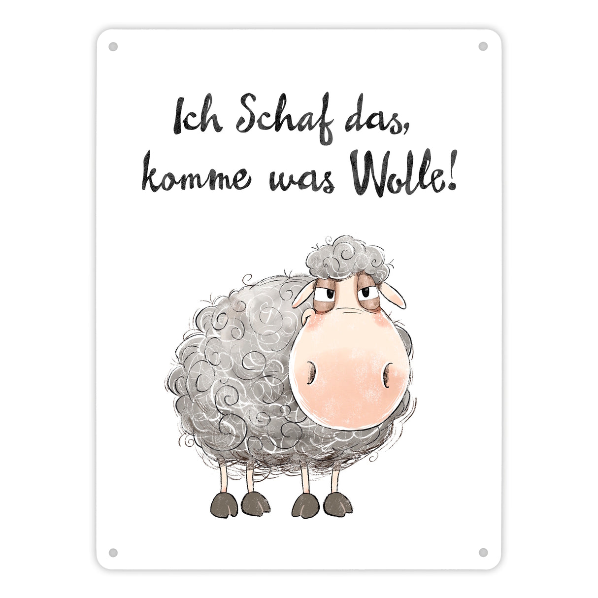 Schaf Metallschild in 15x20 cm mit Spruch Ich Schaf das komme was Wolle