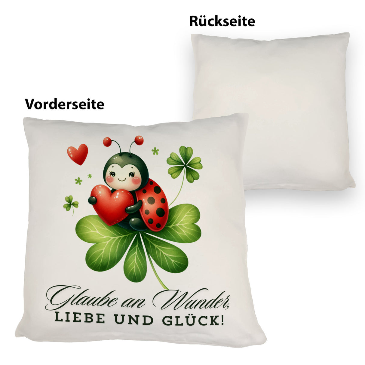 Marienkäfer Kissen mit Spruch Glaube an Wunder, Liebe und Glück!