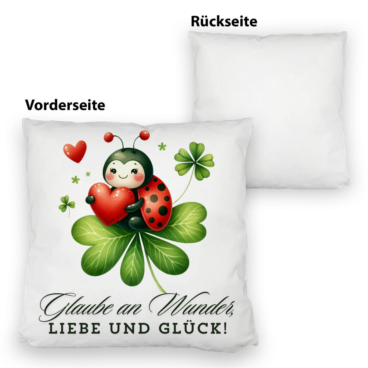 Marienkäfer Kissen mit Spruch Glaube an Wunder, Liebe und Glück!