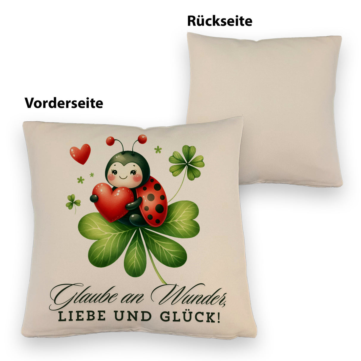 Marienkäfer Kissen mit Spruch Glaube an Wunder, Liebe und Glück!