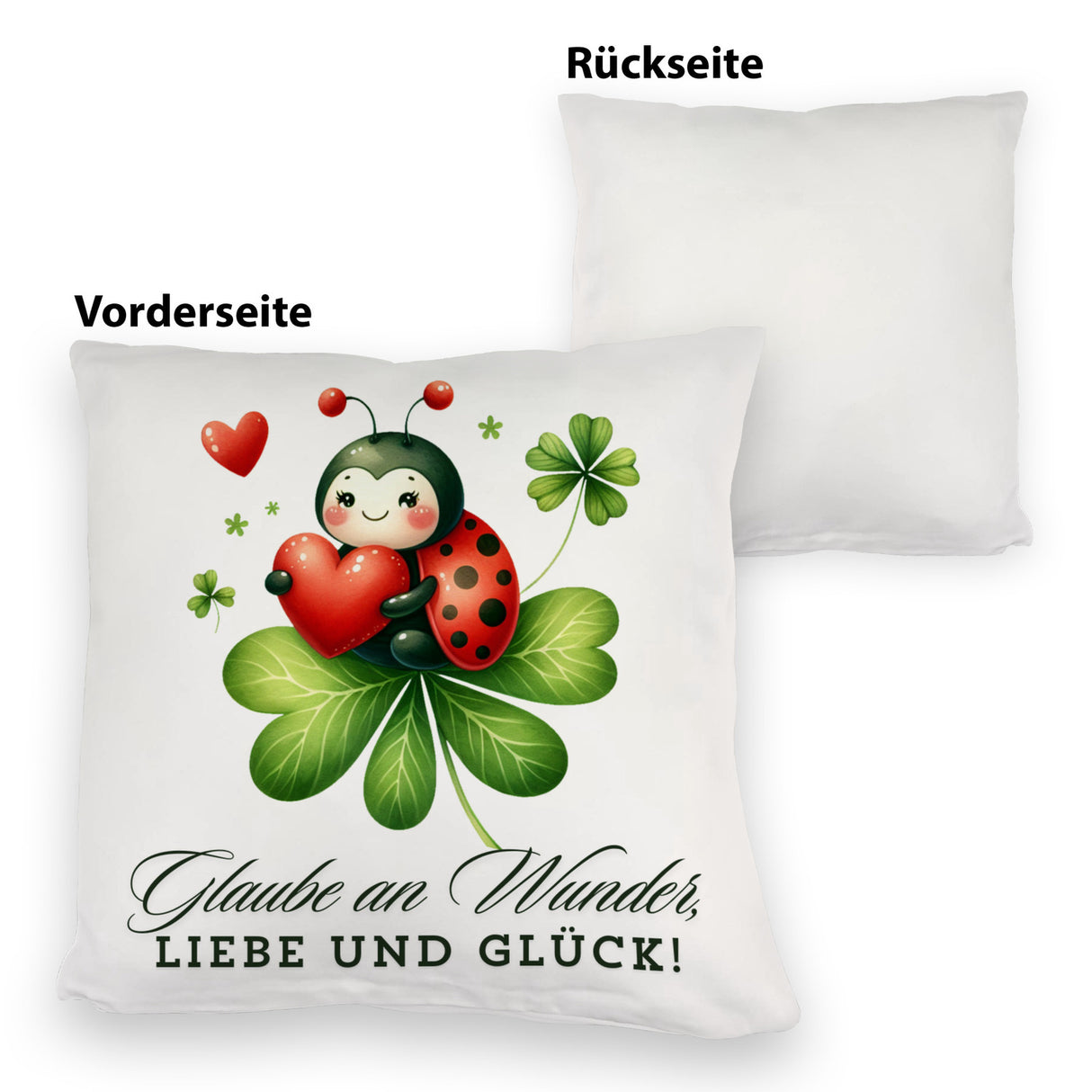 Marienkäfer Kissen mit Spruch Glaube an Wunder, Liebe und Glück!