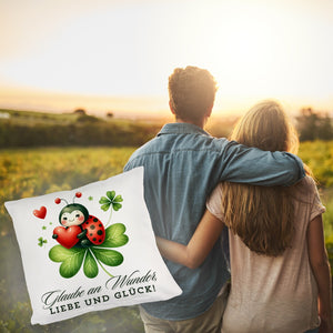 Marienkäfer Kissen mit Spruch Glaube an Wunder, Liebe und Glück!