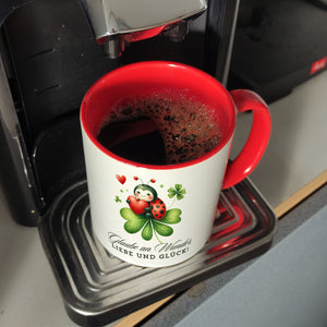 Marienkäfer Kaffeebecher mit Spruch Glaube an Wunder, Liebe und Glück!