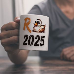 Ente mit Sonnenbrille Kaffeebecher mit Spruch Rente 2025