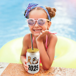 Ente mit Sonnenbrille Trinkglas mit Bambusdeckel mit Spruch Rente 2025