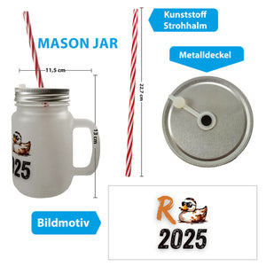 Ente mit Sonnenbrille Trinkglas mit Bambusdeckel mit Spruch Rente 2025