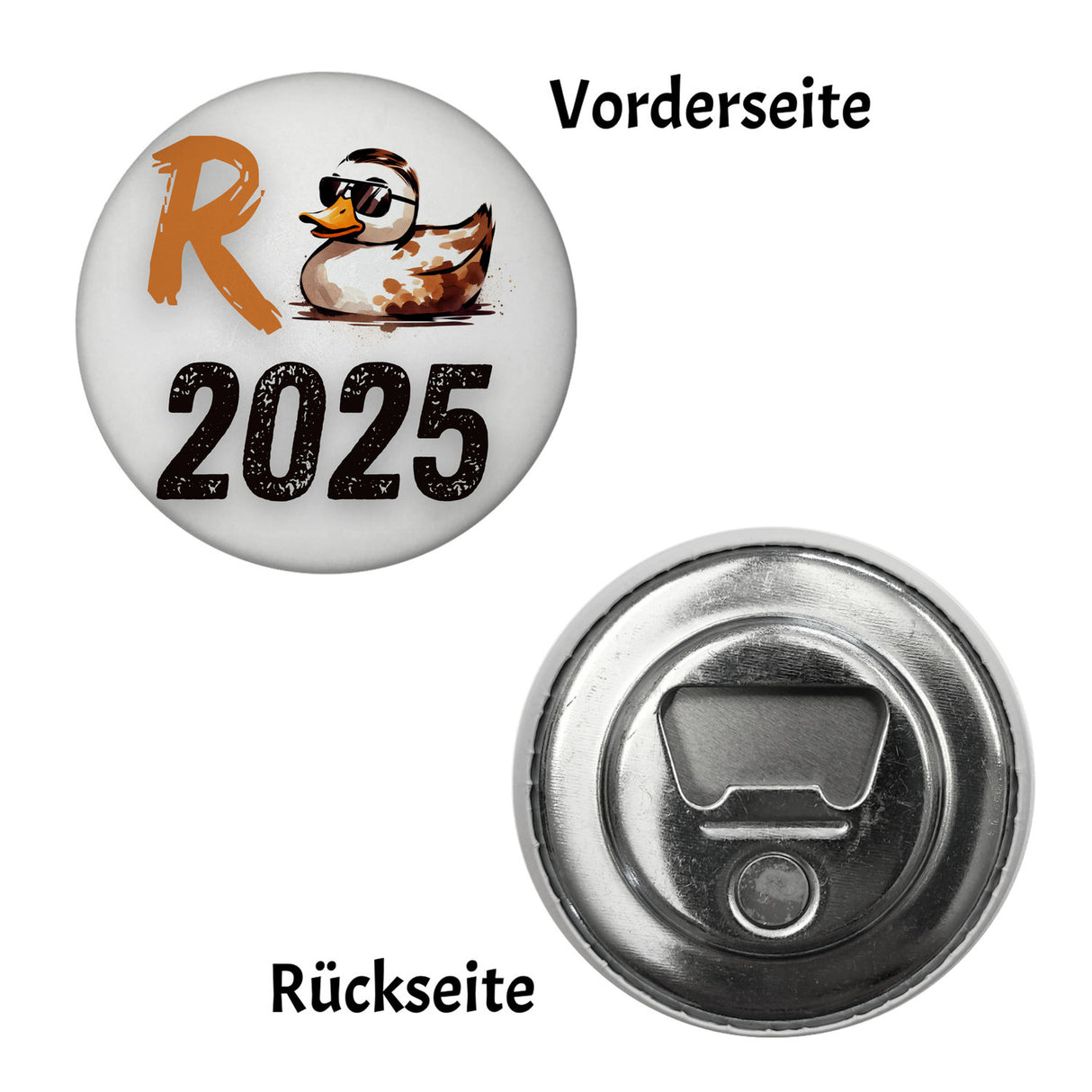 Ente mit Sonnenbrille Magnet rund mit Spruch Rente 2025