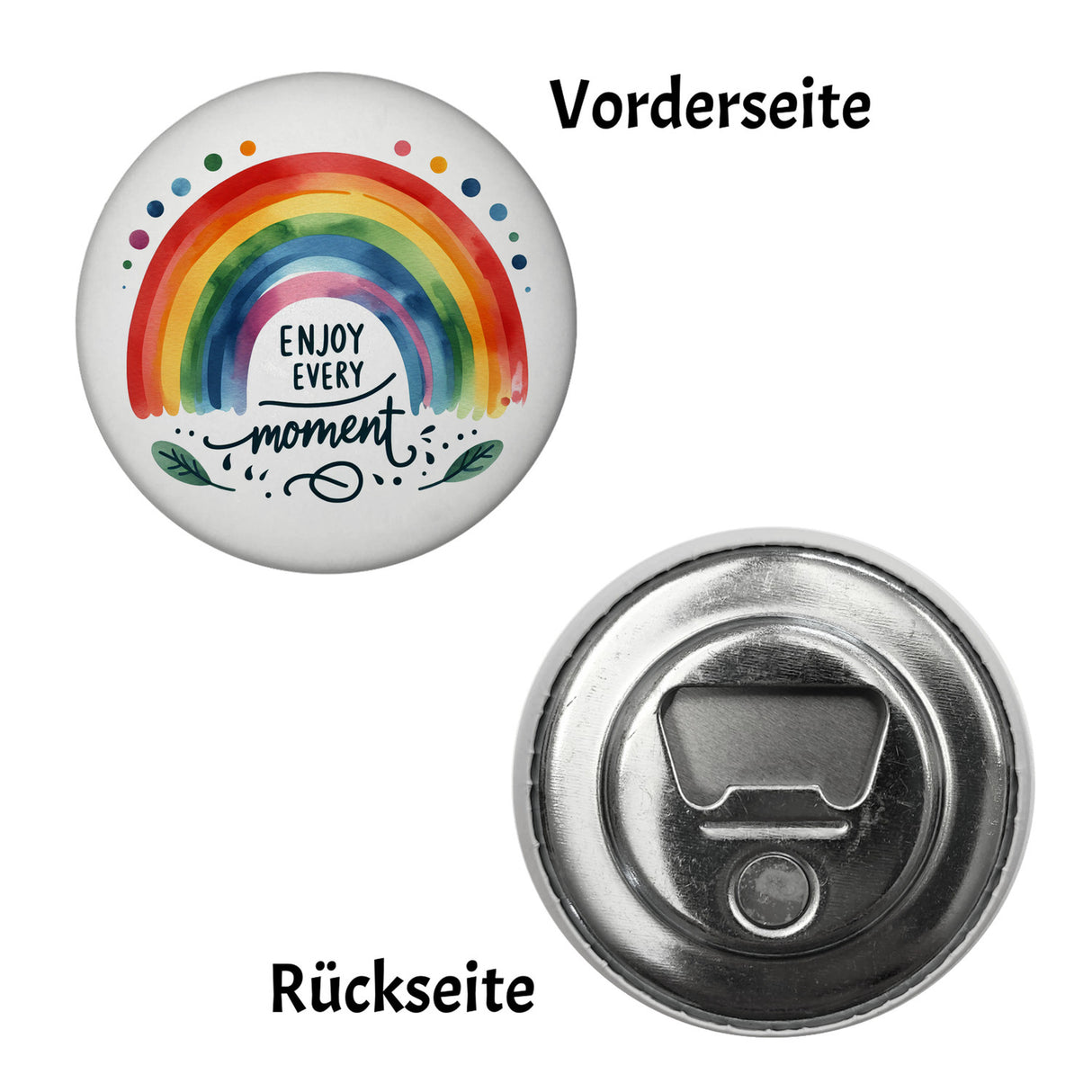Regenbogen Magnet rund mit Spruch Enjoy every moment