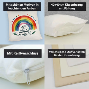 Regenbogen Kissen mit Spruch Enjoy every moment