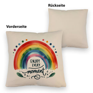 Regenbogen Kissen mit Spruch Enjoy every moment