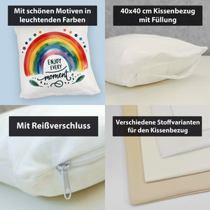 Regenbogen Kissen mit Spruch Enjoy every moment