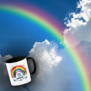 Regenbogen Kaffeebecher mit Spruch Enjoy every moment