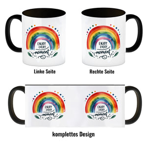 Regenbogen Kaffeebecher mit Spruch Enjoy every moment