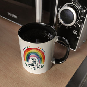 Regenbogen Kaffeebecher mit Spruch Enjoy every moment