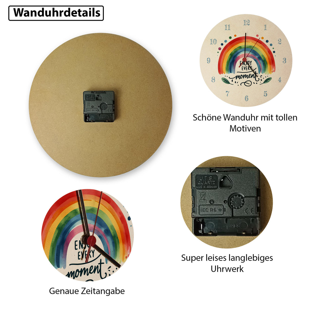 Regenbogen Wanduhr mit Spruch Enjoy every moment