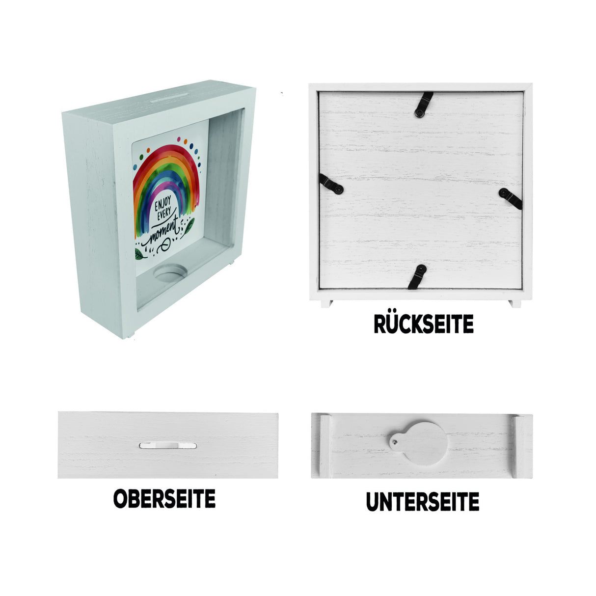 Regenbogen Spardose mit Spruch Enjoy every moment