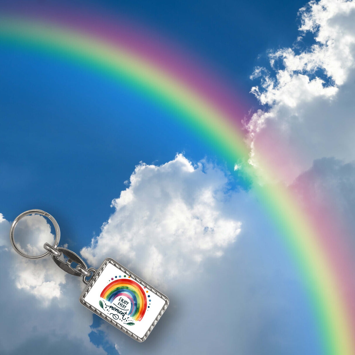 Regenbogen Schlüsselanhänger mit Spruch Enjoy every moment