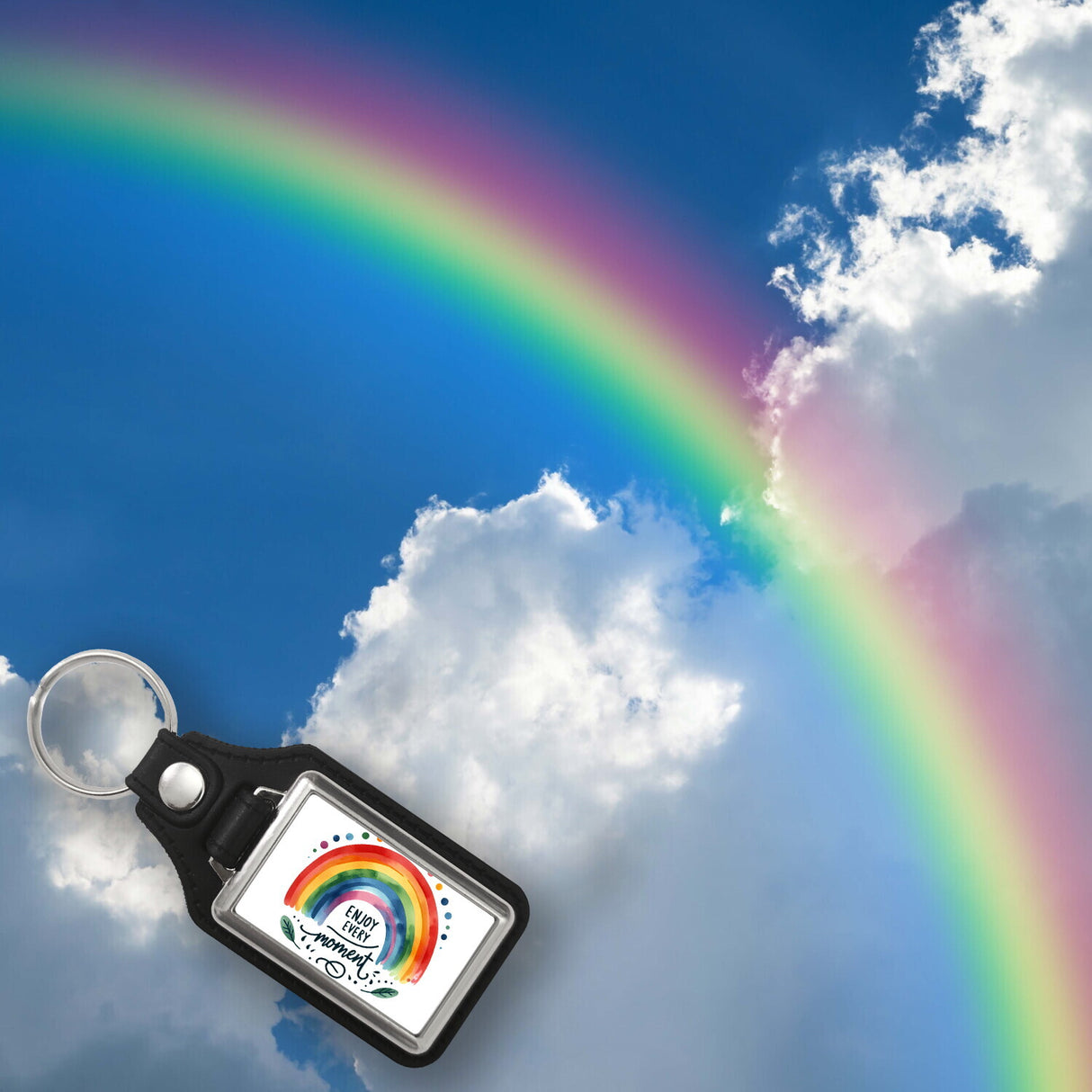 Regenbogen Schlüsselanhänger mit Spruch Enjoy every moment