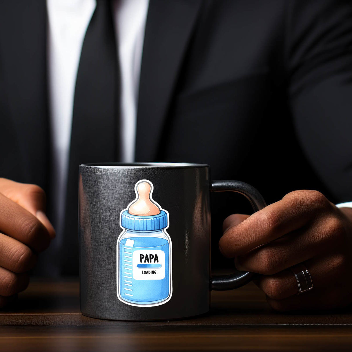 Werdender Papa Babyflasche Tasse in Schwarz mit Spruch Papa Loading