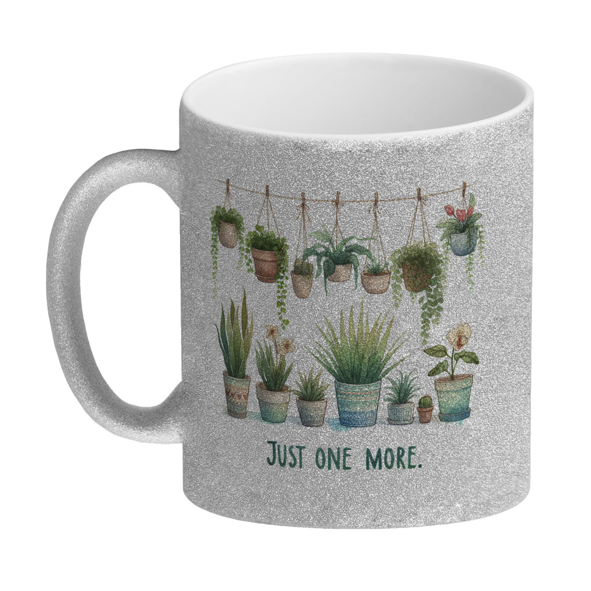 Pflanzen machen glücklich Kaffeebecher mit Spruch Just one more