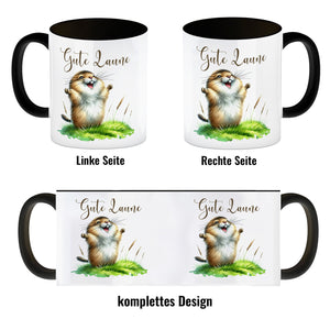 jubelnder Lemming Kaffeebecher mit Spruch Gute Laune