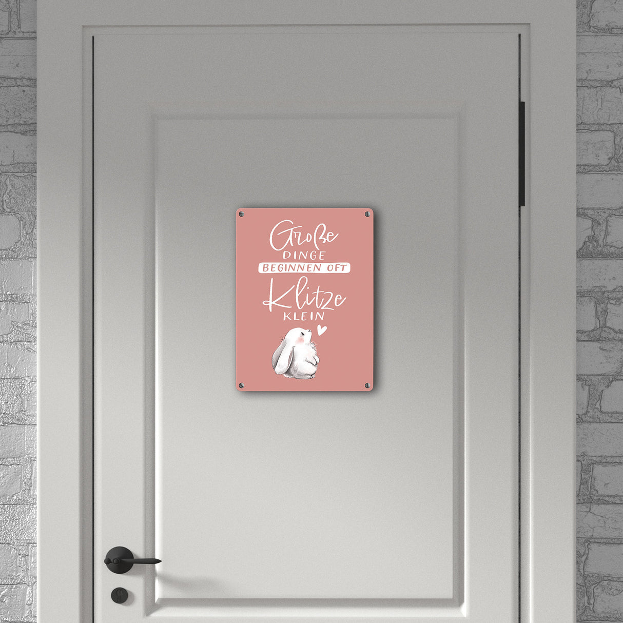 Baby Hase Metallschild in 15x20 cm mit Spruch Große Dinge beginnen oft Klitzeklein