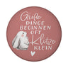 Baby Hase Magnet rund mit Spruch Große Dinge beginnen oft Klitzeklein