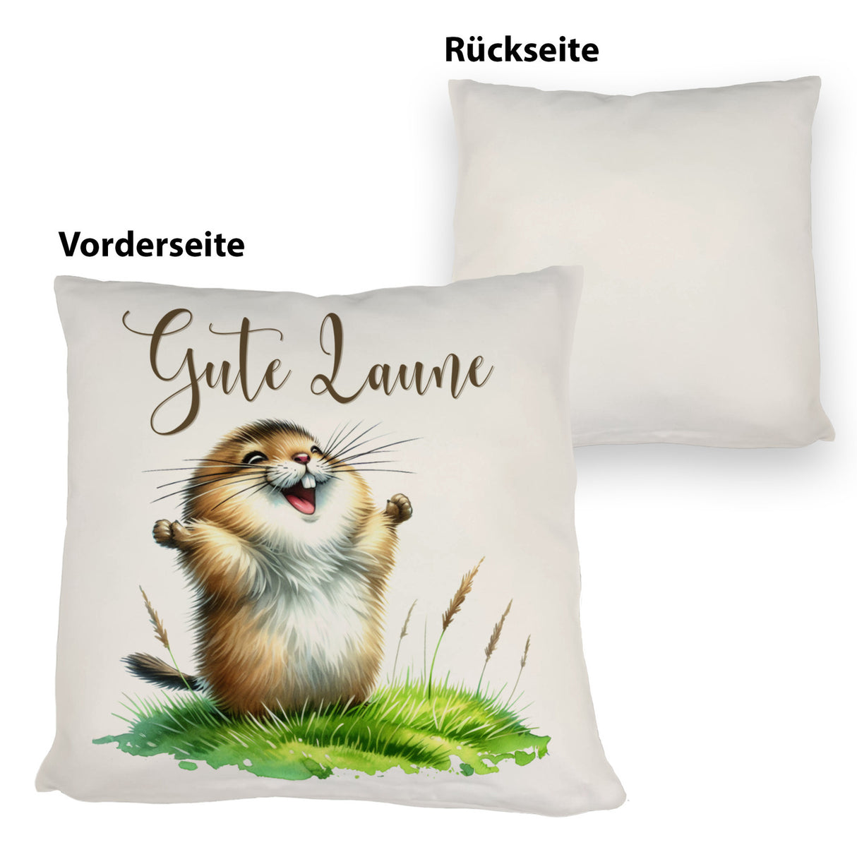 jubelnder Lemming Kissen mit Spruch Gute Laune