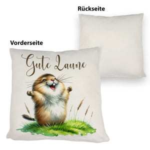 jubelnder Lemming Kissen mit Spruch Gute Laune