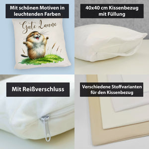 jubelnder Lemming Kissen mit Spruch Gute Laune