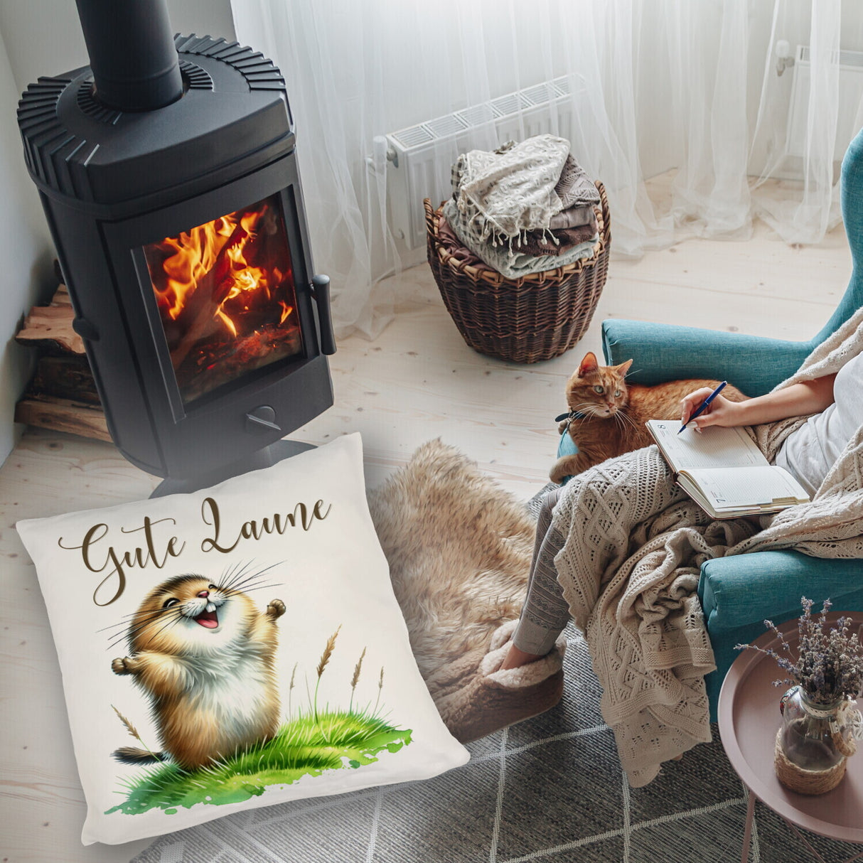 jubelnder Lemming Kissen mit Spruch Gute Laune