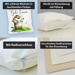jubelnder Lemming Kissen mit Spruch Gute Laune