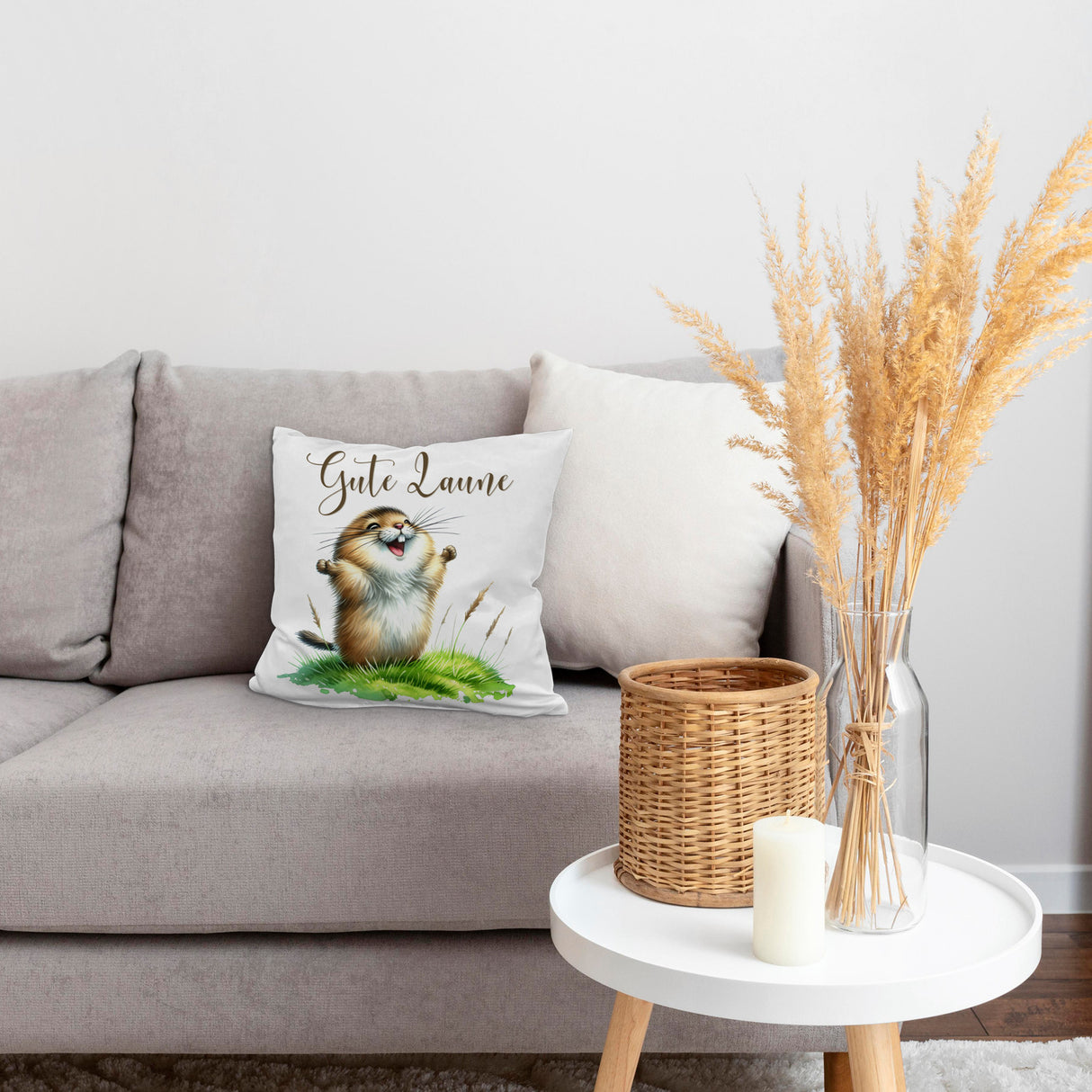 jubelnder Lemming Kissen mit Spruch Gute Laune