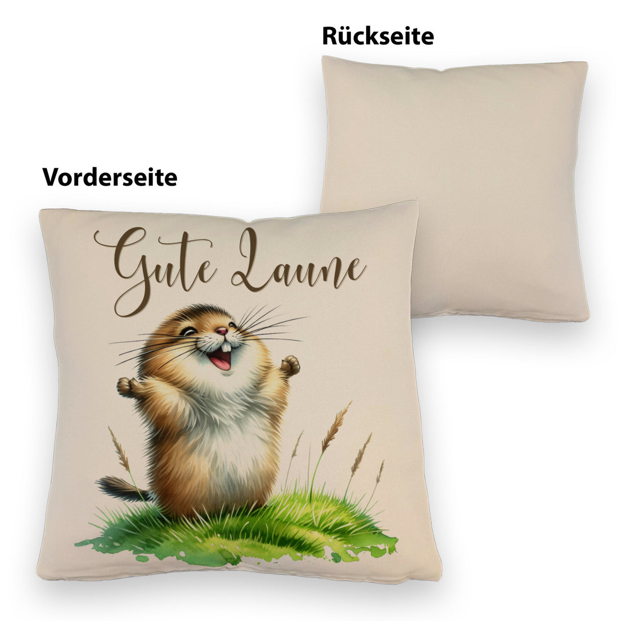 jubelnder Lemming Kissen mit Spruch Gute Laune