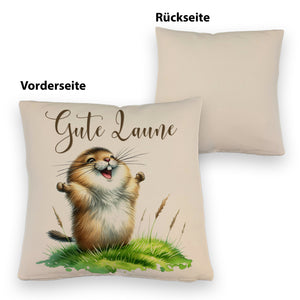jubelnder Lemming Kissen mit Spruch Gute Laune