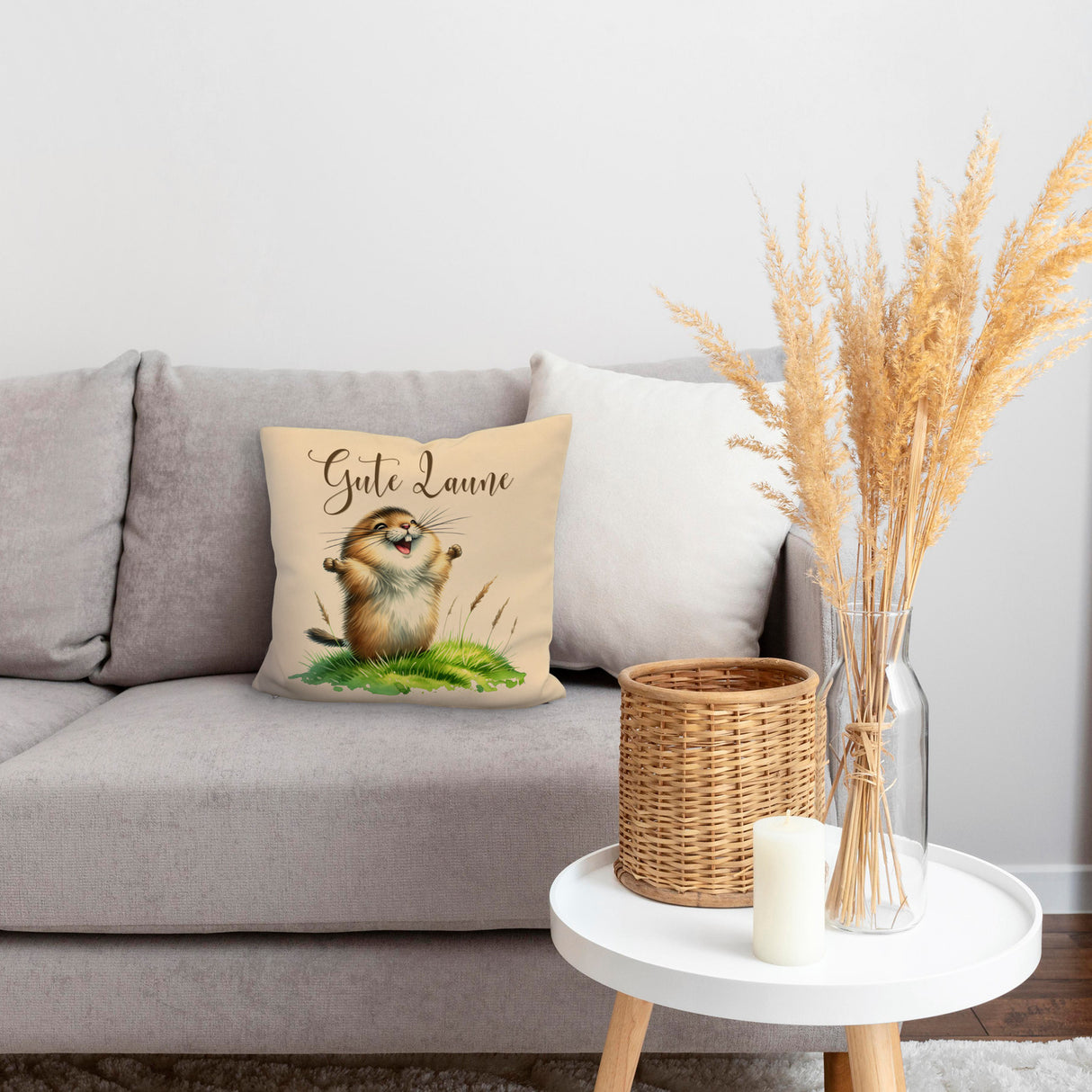jubelnder Lemming Kissen mit Spruch Gute Laune