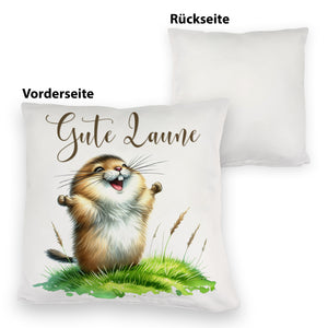 jubelnder Lemming Kissen mit Spruch Gute Laune