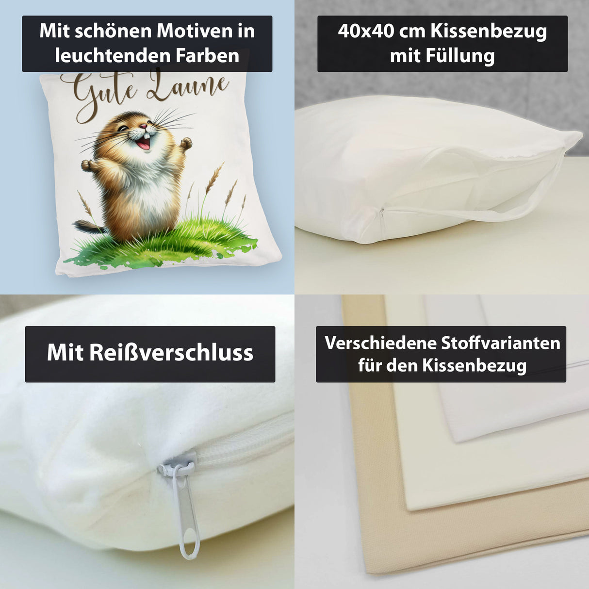 jubelnder Lemming Kissen mit Spruch Gute Laune