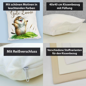 jubelnder Lemming Kissen mit Spruch Gute Laune