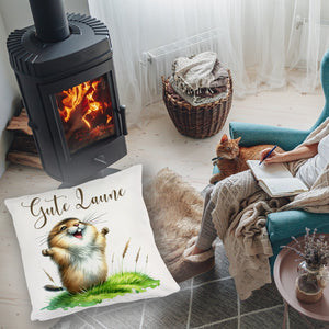 jubelnder Lemming Kissen mit Spruch Gute Laune
