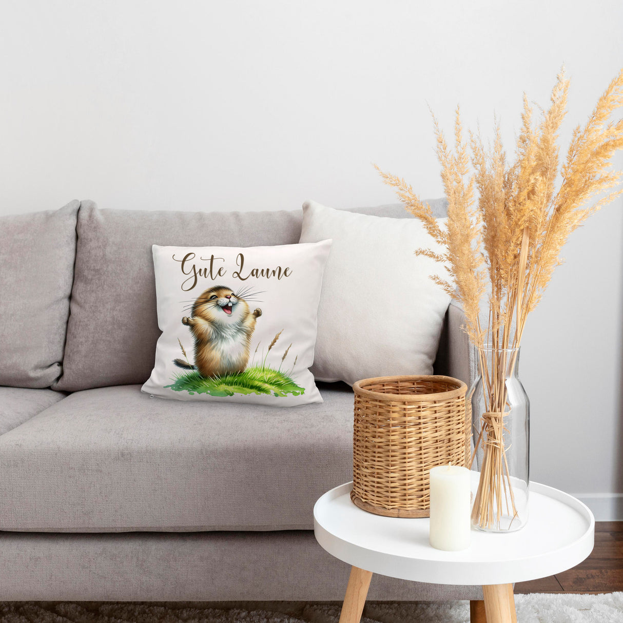 jubelnder Lemming Kissen mit Spruch Gute Laune