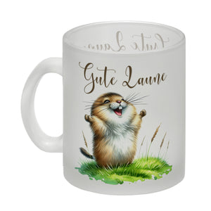 jubelnder Lemming Kaffeebecher mit Spruch Gute Laune