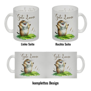 jubelnder Lemming Kaffeebecher mit Spruch Gute Laune